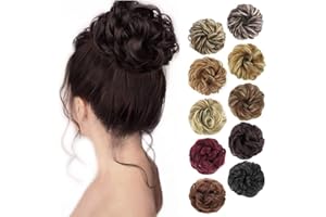 MORICA Messy Bun Hair Piece Curly Fake Hair Bun Scrunchies Extensions Synthetic Chignon Updo Hairpieces for Women Dark Brown