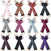 Tongcloud 12 Pairs Women Winter Long Fingerless Gloves - Knitted Arm Warmers, Thumbhole, Elbow Length, Stretchy (Color Set 1, 11.8x3.5'')