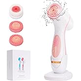 Facial Cleansing Brush, 3 in 1 Electric Face Scrubber with 3 Brush Heads for Women/Men, Waterproof Rechargeable Face Cleansing Brush for Dry Oily Sensitive Skin (Pink)