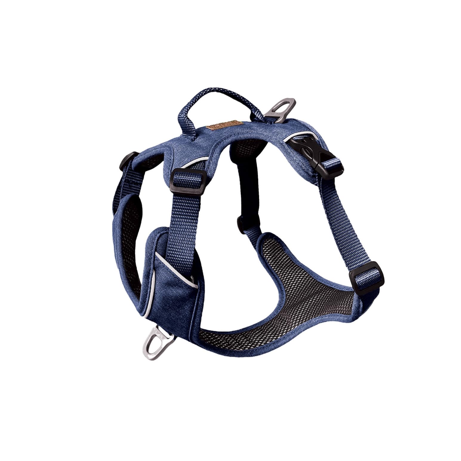 KYFLIE - No-Pull Reflective Dog Harness for Training & Daily Walks - Adjustable & Breathable Y Harness - Front & Back Leash Attachments - Control & Assistance Handle - S - Urban Dark Blue