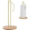 TONLEA Wood Paper Towel Holder With Fixer – Free Standing Countertop Kitchen Towel Stand, Adjustable For Rolls, White