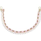 uxcell 17.7" Pearl Purse Double Chain, Metal Purse Extender Chain, PU Leather Double Handle Wrist Chain, Purse Handbag Strap Replacement Chain, (Pink, Gold Chain)