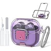 Secure Lock Cover for Galaxy Buds 3 Pro Case (2024) / Galaxy Buds 3 FE (2025), Soft TPU Shockproof Protective Case for Samsung Buds 3 Earbuds with Phone Stand/Cleaning Pen & Keychain (Clear Purple)