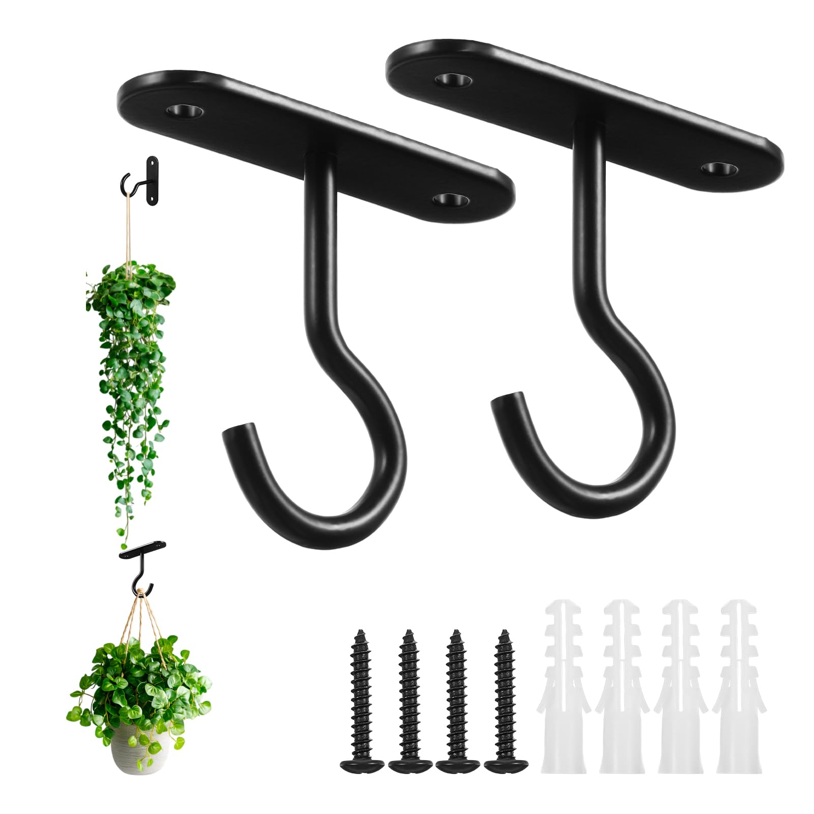 Photo 1 of 2 PCS Hook for Hanging Plants, Ceiling Mounts for Plants with Screws Heavy Duty Ceiling Hook, Lights, Wall Plant, Wind Chimes, Lanterns, Bird Feeders Indoor&Outdoor Decoration (Black, 4 Inch)
