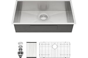 Kichae 30 Inch Undermount Kitchen Sink Single Bowl 18 Gauge Stainless Steel Under Counter Round Corner Kitchen Sink Single Basin,30x18x9 Inch