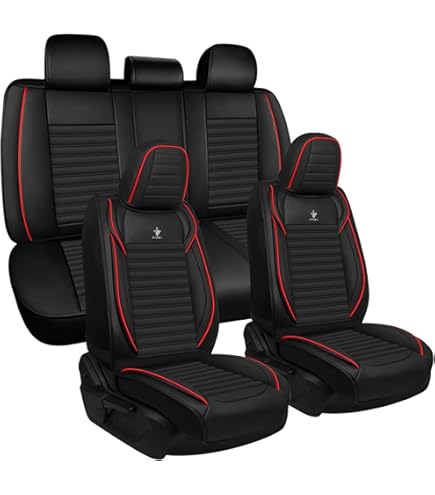 FREESOO For Toyota Corolla Seat Covers Hybrid LE 2023-2024, Custom Fit Car Seat Covers Full Set, Luxury Leather Seat Covers For Cars, Waterproof Car Seat Cover Protector Cushions, Black Red, Seat Covers