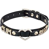 ADEMISHIA Handmade Gold Heart O-Ring Letter Choker Necklace for Women, Adjustable PU Leather Black/Pink Choker Collar For Women, Goth Choker Collars Necklace