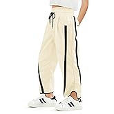 Haloumoning Girls Baggy Wide Leg Pants Kids Striped Elastic Waist Parachute Track Pants with Pockets 5-14 Years