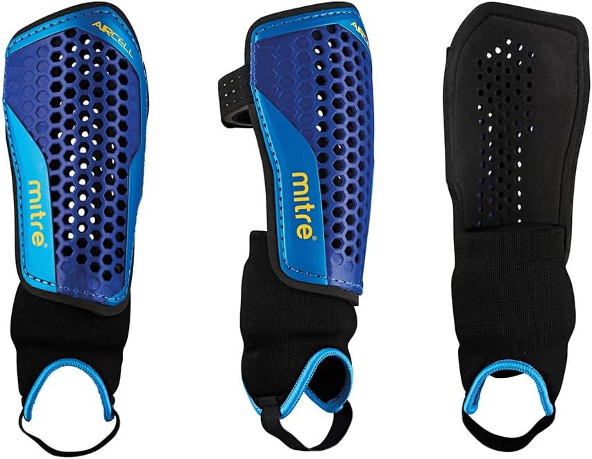 Mitre Aircell Ankle Protection Shin Pads Black/Blue/Yellow XS