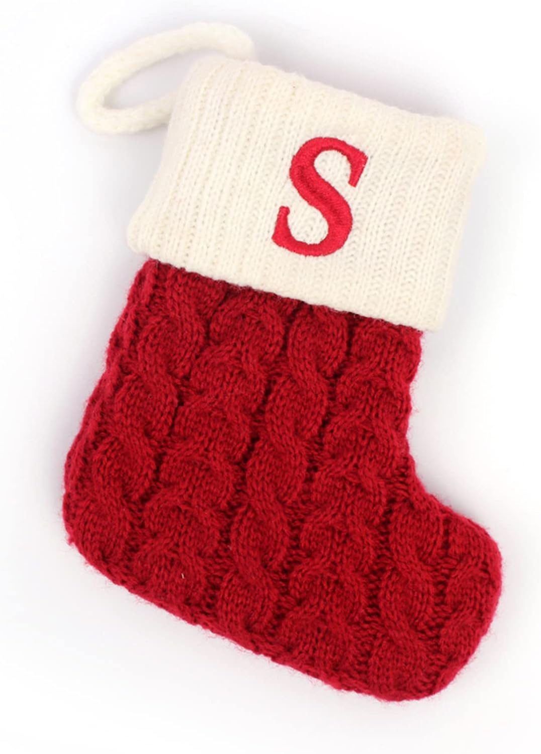 Stockings & Holders - Beixinder Christmas Stocking with Letter Monogram Mini Cute Christmas Stocking Decorative Socks Knitted Plush Gift Stocking for Family Holiday Party Decor (Red S, One Size)