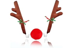ZONETECH Christmas Car Reindeer Antlers and Nose Set - Rudolph Accessory with Jingle Bell Automotive Costume Decoration for Holiday