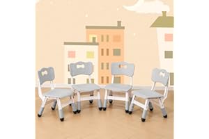 WHY TOYS 4 Piece Kids Chair Set 3 Levels Adjustable Stackable Kids Chairs Ideal for Playrooms, Schools, Daycares and Homes Washable and Easy to Clean Max Weight 220LB(Grey 4Piece Set)