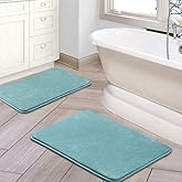 H.VERSAILTEX Bath Mat Memory Foam Set Bathroom Rug Set Flannel Velvety Bath Mat Luxury Extra Soft and Absorbent Non Slip Rugs for Bathroom/Bedroom Washable(2 Pack- 20"x 32"/ 17"x 24", Eggshell Blue)