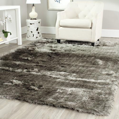 Safavieh Paris Shag Collection SG511-7575 Handmade Silken Glam 2.5-inch Thick Area Rug, 9' Square, Silver