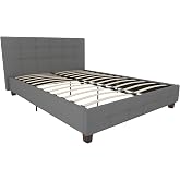 DHP Rose Upholstered Platform Bed with Button Tufted Headboard and Footboard, No Box Spring Needed, Queen, Gray Linen