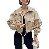 YIGAMA Womens Cropped Bomber Jacket Zip Up Lightweight Utility Anorak Coat with Pockets Women Fall Trendy Jackets