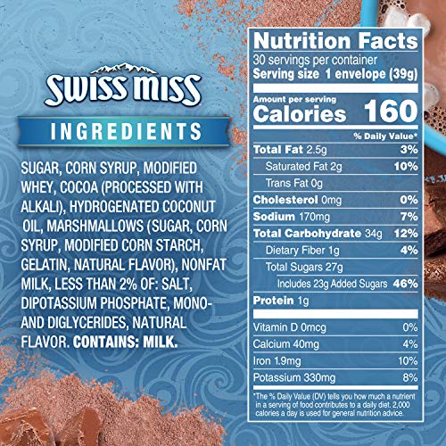 SWISS MISS CHOCOLATE HOT COCOA MIX WITH MARSHMALLOWS, HOT COCOA BAR SUPPLIES, 1.38 OZ., 30-COUNT ENVELOPES