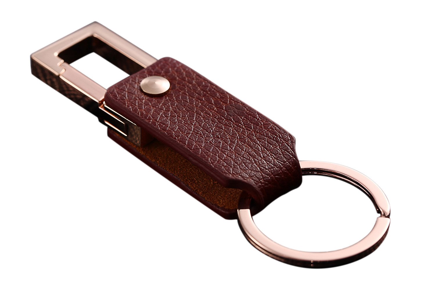 Cerbery - Elegant Leather Keyring with Rings and Gift Box | Keychain Key Holder Keyring car Photo Engraving Ring | Ladies Men | Gift (Gold)