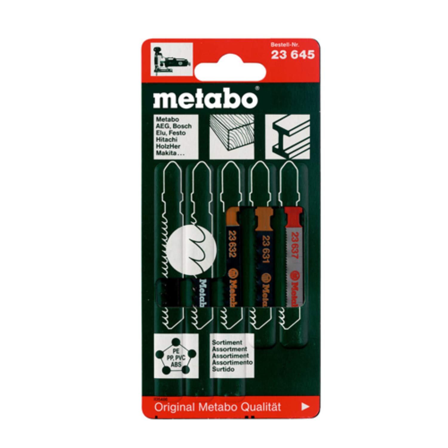 Metabo 623645000 Assorted Jig Saw Blade, Green, Set of 5 Piece