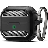 Spigen Rugged Armor Designed for Samsung Galaxy Buds3 FE (2025) / Buds3 Pro (2024) / Buds 3 Case (2024) Shockproof Drop-Protection Cover with Keychain - Matte Black