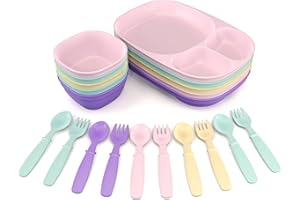 MIGHTYMOE Kid’s Dinnerware Set - 20 Pieces - Trays and Bowls - Tough Tableware for Toddlers - Made in the USA - Dishwasher and Microwave Safe - BPA Free and Shatter Resistant (Pastel)