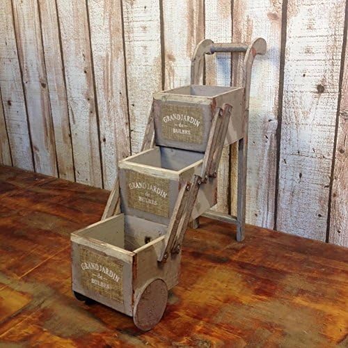 YZGHDC American style rural Solid wood Mini fold garden Succulents Small cart Showcase desktop decoration Flower racks Bonsai frame , gray , 41.51543cm