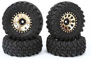RCAWD 1.0" Brass Weights Wheels Tires Set, Beadlock 7mm Hex RC Crawler Wheels for 1/24 1/18 TRX4M SCX24 FCX24 FCX18 AX24 HobbyPlus CR18P FMS Upgrades Parts 63g*4pcs,55 * 20mm