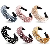 AOPRIE Top Knot Headbands 6 Pack Wide Plain Hair Bands for Women's Hair Fashion Pearl Hair Accessories Black Pink Yellow Blue