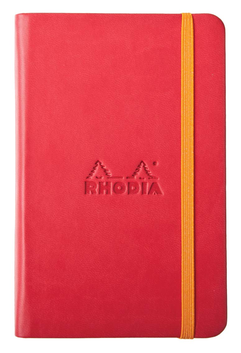 RHODIA 118633C - Poppy Rigid Notebook - A6 - 192 pages - Plain Ivory Clairefontaine Paper 90 g/m - Bookmark, Elastic Closure - Faux Leather Cover - Rhodiarama Collection