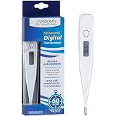Veridian 60-Second Digital Thermometer with Rigid Tip | Oral, Rectal &amp; Underarm Thermometer, Fever Alert at 100.0&deg;F, Memory Recall, Water-Resistant, Storage Case