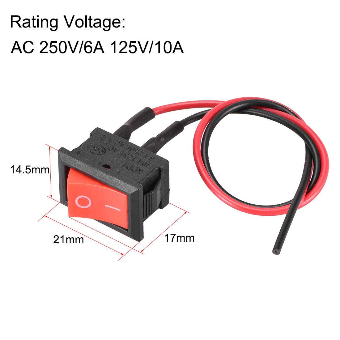 Uxcell Mini Boat Rocker Switch Red Toggle Switch W Wires For