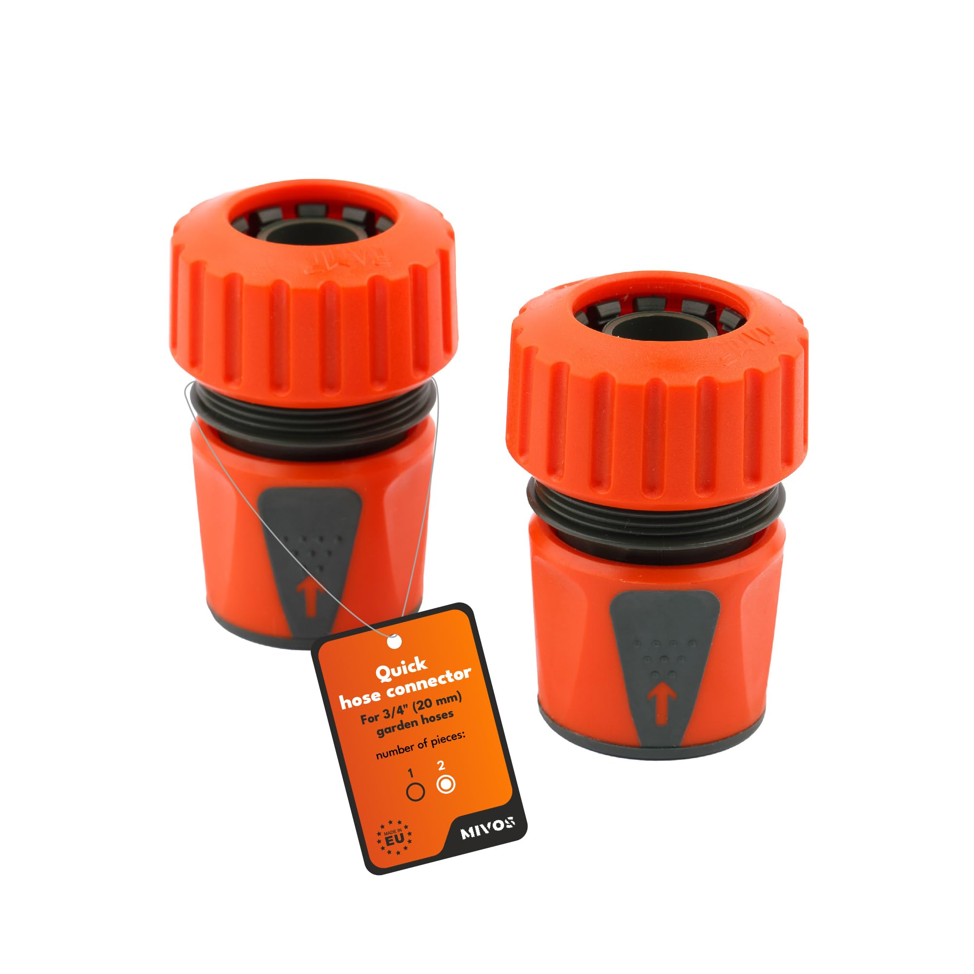 Mivos 2 x quick connector for 3/4 inch (20 mm) water hose, hose coupling for 3/4 inch garden hoses for easy connection to tap and irrigation devices