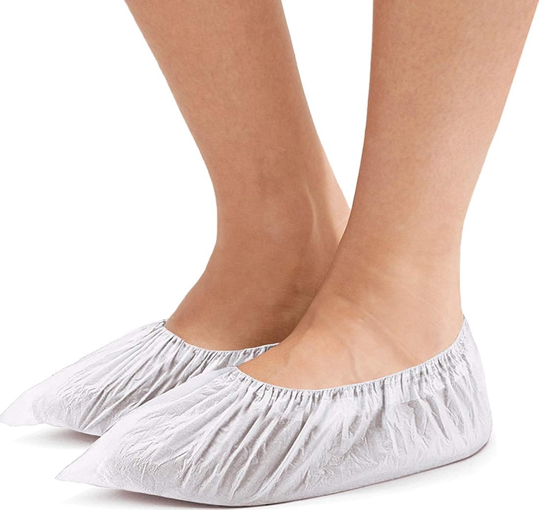100 Pack of Disposable Shoe Covers. White Shoe Protectors, White, Size