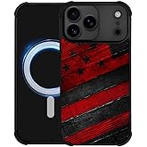 DJSOK Case for iPhone 17 Pro,Compatible with MagSafe,Anti-Scratch Shockproof Case,Black Red Wood Grain American Flag