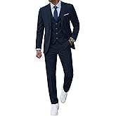 MrSure Men’s 3 Piece Suit Blazer, Slim Fit Tux with One Button, Jacket Vest Pants & Tie Set for Party, Wedding and Business