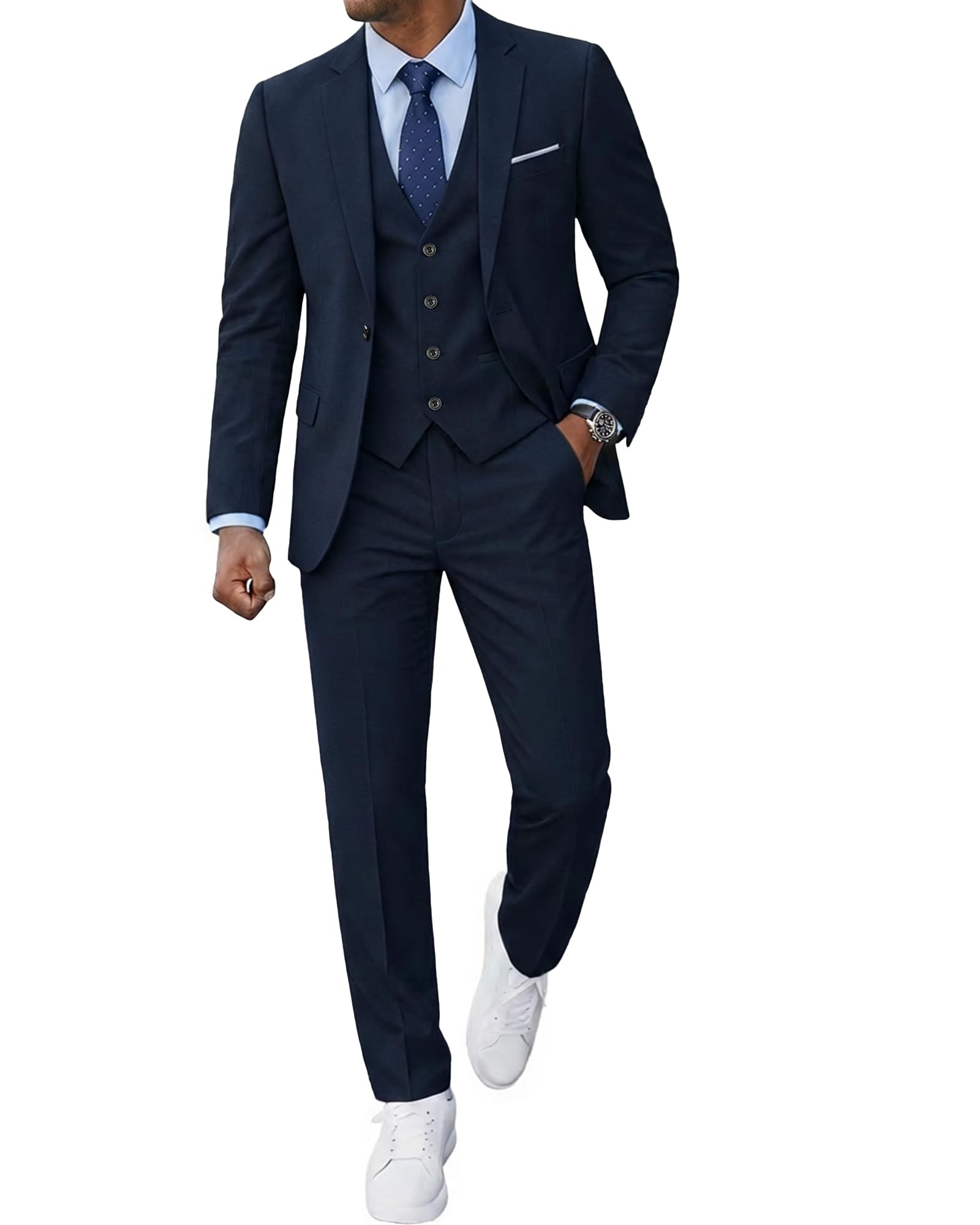 Photo 1 of EastSide Men's Slim Fit 3 Pieces Suit, One Button Blazer Set, Jacket Vest & Pants Deep Blue, Medium