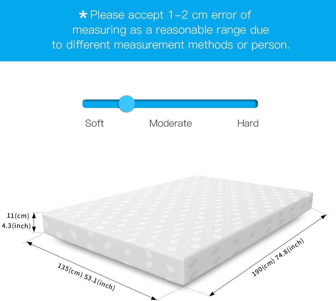 Good Nite Memory Foam Mattress 4FT6 (135x190cm) Double - 11cm Thick, Removable Zippered Washable Cover, Ortho Support & Cooling Sleep - Image 3