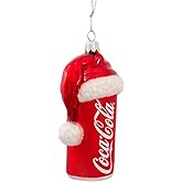 Kurt Adler 4-1/2-Inch Glass Coca-Cola Can with Santa Hat Ornament