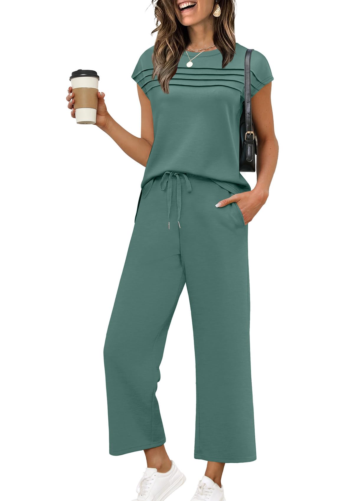 Photo 1 of ***BLACK***
Spring Outfits for Women 2026 St Patricks Day Shirt Summer Two Piece Lounge Sets Beach Vacation Clothes Fashion Travel Airport Outfits on Plane Wide Leg Crop Pants Sets Matching Sets Women Clothing S