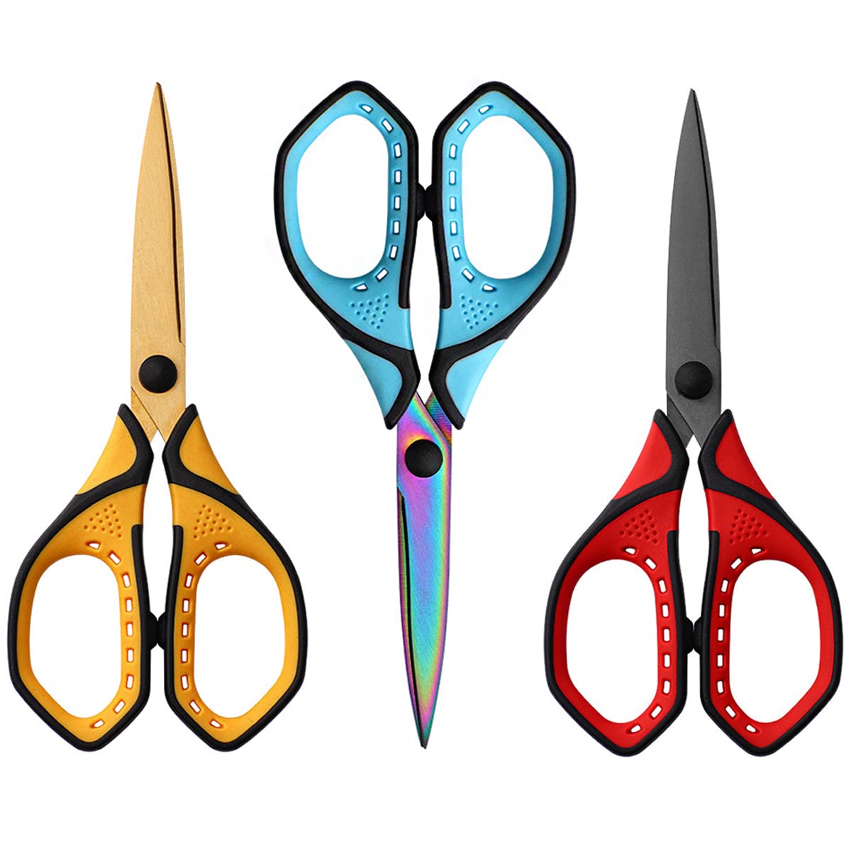3 Pack Premium 7.5" Titanium Super Sharp Sewing Scissors, Office School Home Craft DIY Supplies, Soft Comfort-Grip Scissors for Right/Left Handed Use
