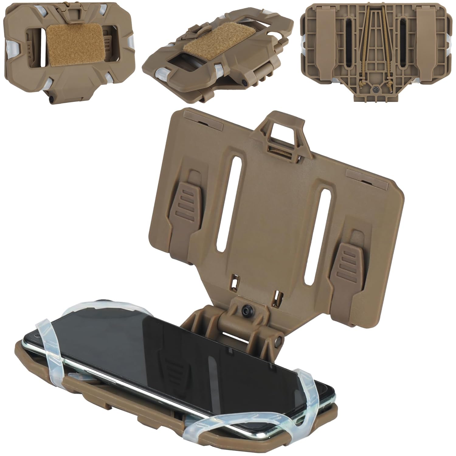 Gunyoo Tactical Plate Carrier Vest Attachments Universal Molle Phone Chest Mount Phone Holder Quick Release Folded Navigation Board for Screen Size 4.7"-6.7" (Tan)