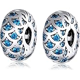 MEETCCY 2pc Clip Spacer Charms Bracelets for Women 925 Sterling Silver Blue White Crystal Clip Lock Spacer Stopper Charm Bead for Bracelet