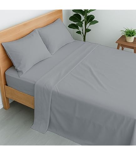 Draps Camping-car 100% Coton Égyptien - Court Queen 60x74 - 400 Fils - 4 Pièces Gris Clair - Neuf