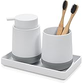 GAHEFY White Bathroom Countertop Accessories Set - Soap Dispenser and Toothbrush Holder with Silicone Boot,Vanity Tray (White Liquid)