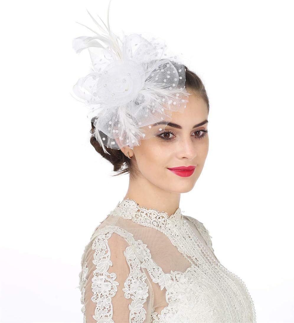 Fascinators Hat for Women Tea Party Headband Kentucky Derby Wedding Cocktail Flower Mesh Feathers Hair Clip