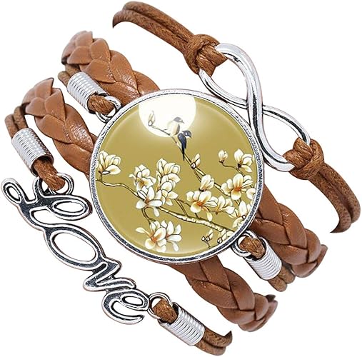 Caimeytie Marron Bracelet Enfant Fille Ou Garcon En Cuir Avec Love Infinite Et Oiseaux Verre Bracelet Amazon Fr Bijoux
