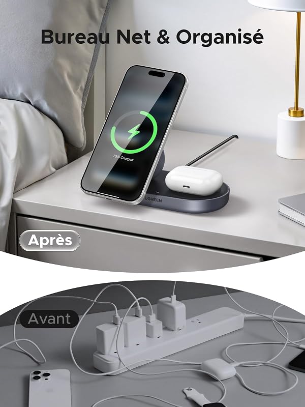 Zapix Qi2 25W Chargeur Induction iPhone 2 en 1 MagSafe (Noir)