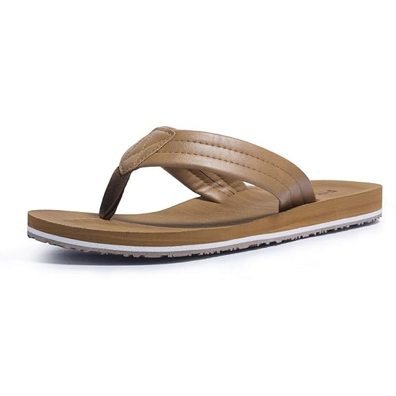 FITORY Herren Zehentrenner Sandalen,Leder Flip Flops mit Fußbett Gr.40-46
