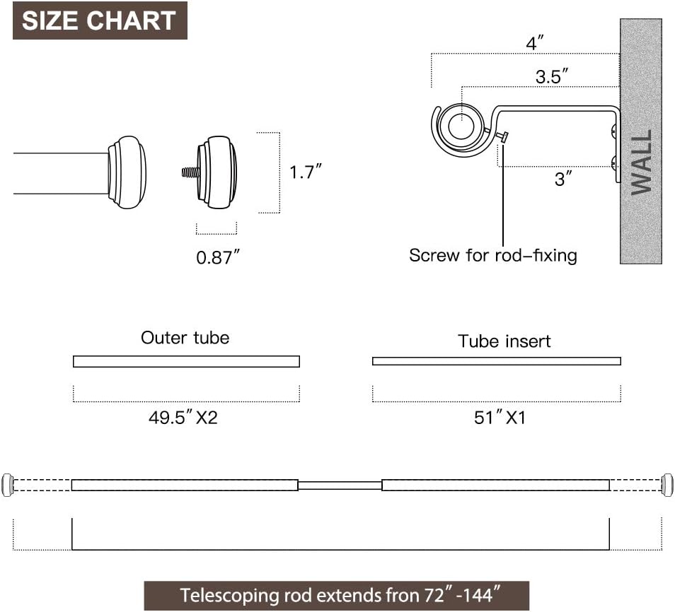 1 Inch Brushed Nickel Window Curtain Rod 72 to 144 Inches, Single Modern Drapery Rod for Heavy Fabrics, Clean Designed Finials and Mounting Brackets Included(Brushed Nickel,72-144"): Home Improvement