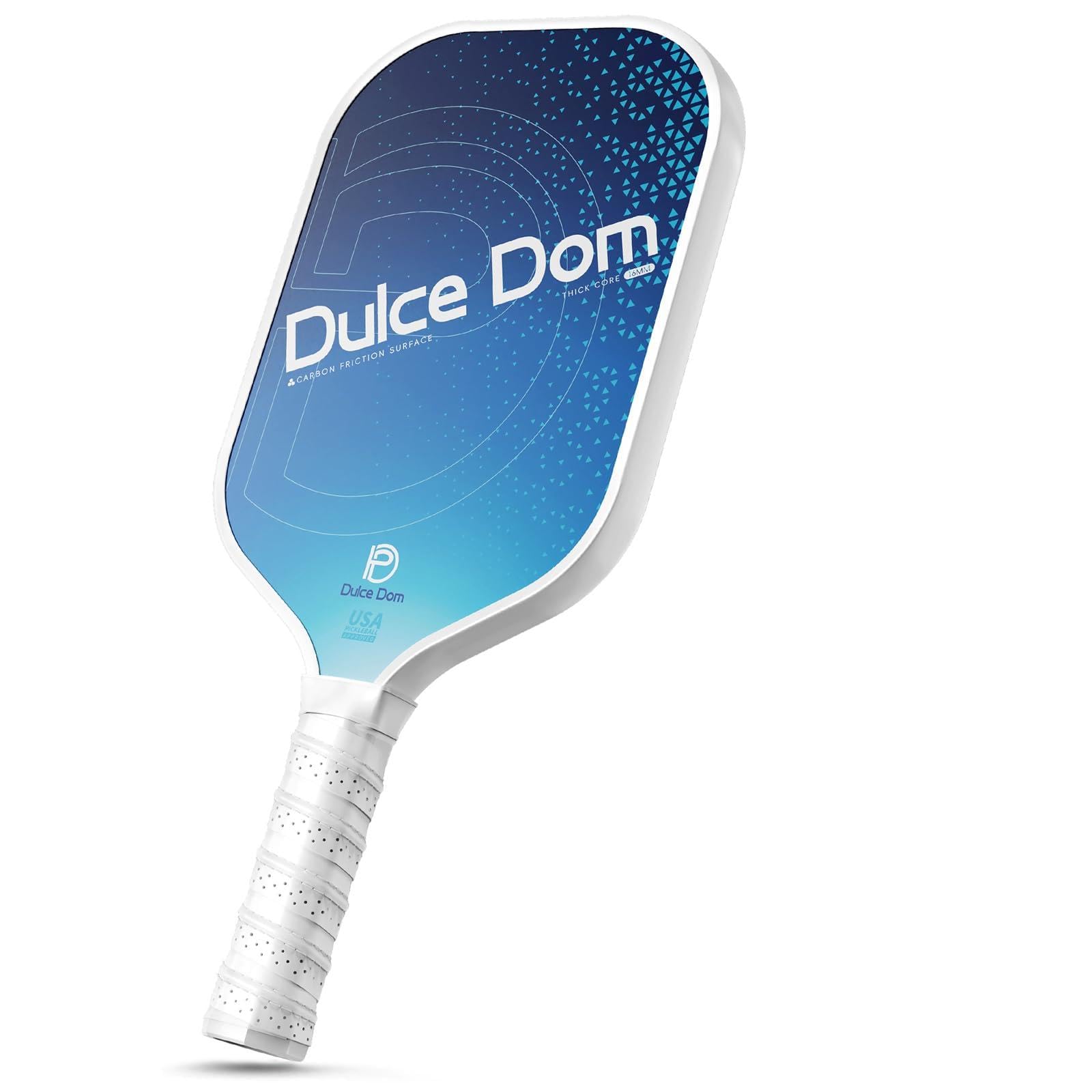 DULCE DOM Professional Carbon Fiber Pickleball Paddle with 16mm Honeycomb Core, Non-Slip Handle and Larger Sweet Spot, Lightweight Precision Pickleball Racket for High Spin & Powerful Shots, Blue Image
